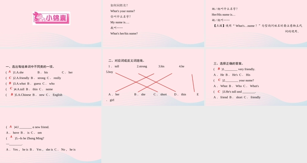 四年级英语上册 Unit 3 My friends Part A第一课时作业课件 人教PEP-人教PEP小学四年级上册英语课件