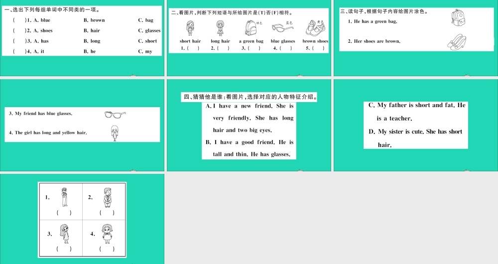 四年级英语上册 Unit 3 My friends Part B Let's learn Say and draw作业课件 人教PEP-人教PEP小学四年级上册英语课件
