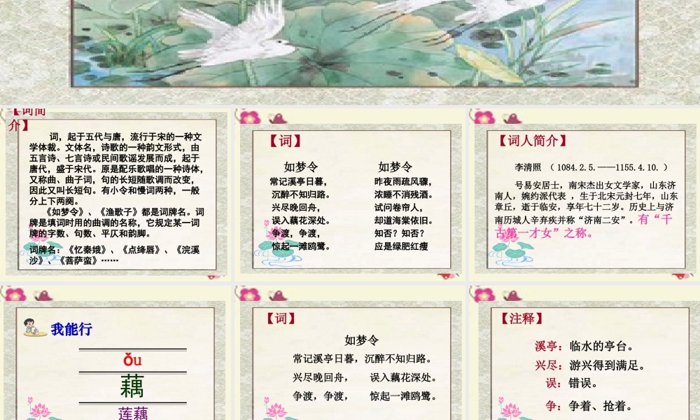 六年级语文下册 第4单元 10《词二首》如梦令课件1 语文A版-语文A版小学六年级下册语文课件