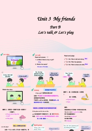 四年级英语上册 Unit 3 My friends Part B 第2课时备用课件+素材 人教PEP