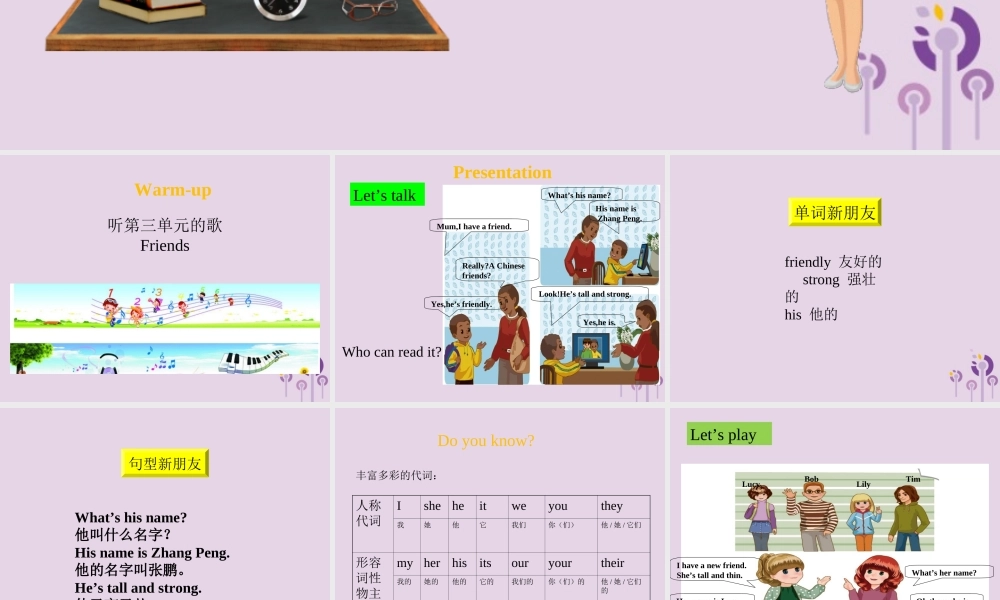 四年级英语上册 Unit 3 My friends（第1课时）课件 人教PEP版-人教PEP小学四年级上册英语课件