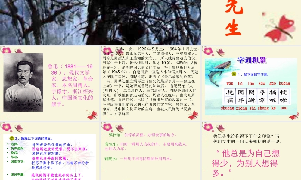 六年级语文下册 第4单元 17《我的伯父鲁迅先生》课件2 语文S版-语文S版小学六年级下册语文课件