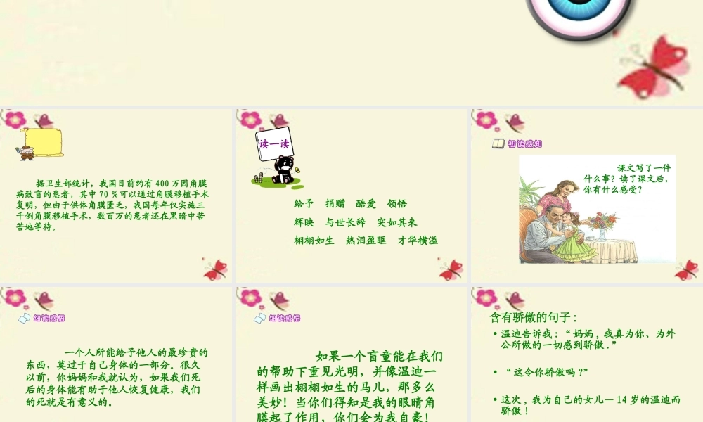 六年级语文下册 第4单元 18《永生的眼睛》课件1 语文S版-语文S版小学六年级下册语文课件