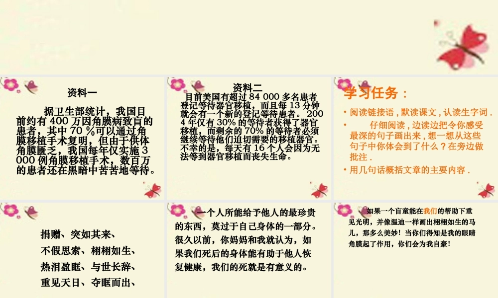 六年级语文下册 第4单元 18《永生的眼睛》课件2 语文S版-语文S版小学六年级下册语文课件