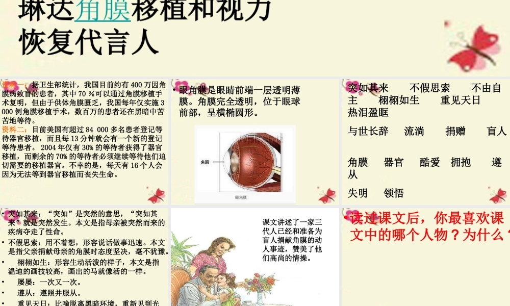 六年级语文下册 第4单元 18《永生的眼睛》课件7 语文S版-语文S版小学六年级下册语文课件