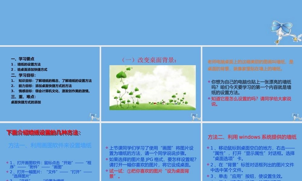 四年级信息技术下册 第2课 设置桌面课件 河大版-河大版小学四年级下册信息技术课件