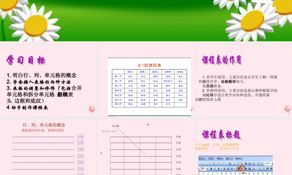 四年级信息技术上册 第3课《制作课程表》课件1 冀教版-冀教版小学四年级上册信息技术课件