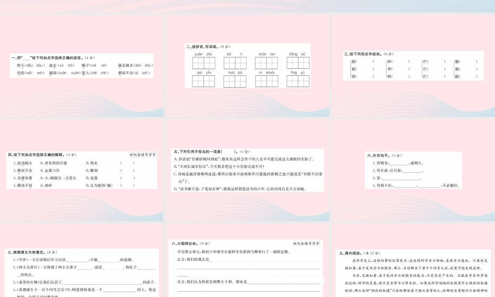 六年级语文下册 第五单元综合测试课件 新人教版-新人教版小学六年级下册语文课件