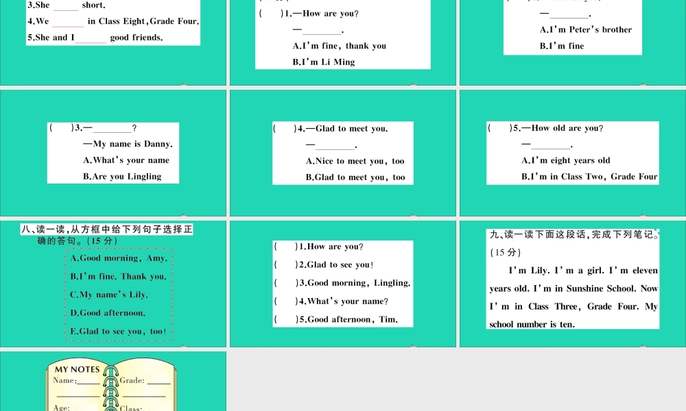 四年级英语上册 Unit 1 Nice to meet you检测课件+素材 湘少版
