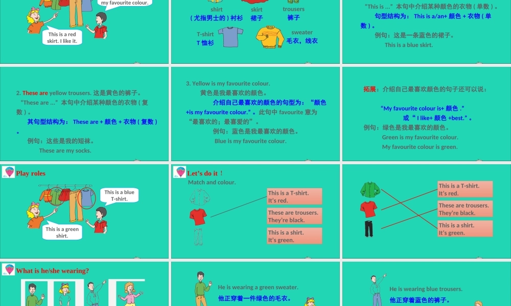 四年级英语上册 Unit 1 The Clothes We Wear Lesson 1 Skirt and Trousers课件+素材 冀教版（三起）