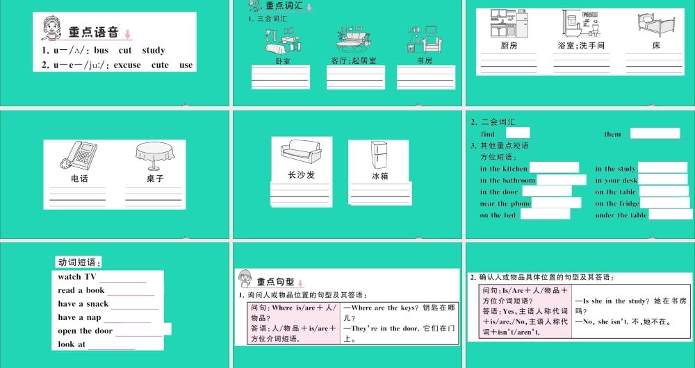 四年级英语上册 Unit 4 My home单元知识梳理课件 人教PEP-人教PEP小学四年级上册英语课件