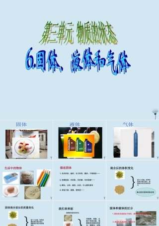 四年级科学下册 第三单元 物质的状态 第6课 固体液体和气体课件2 冀人版-人教版小学四年级下册自然科学课件