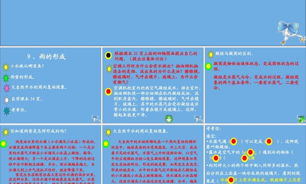 四年级科学下册 第三单元 物质的状态 第9课 雨的形成课件1 冀人版-人教版小学四年级下册自然科学课件