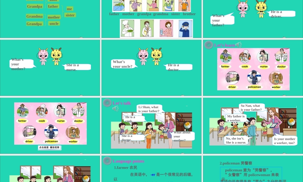 四年级英语上册 Unit 1 What is Your Father Part A课件+素材 陕旅版（三起）