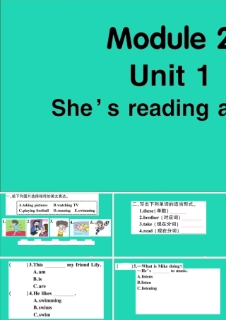 四年级英语上册 Module 2 Unit 1 She's reading a book作业课件 外研版（三起）-外研版小学四年级上册英语课件