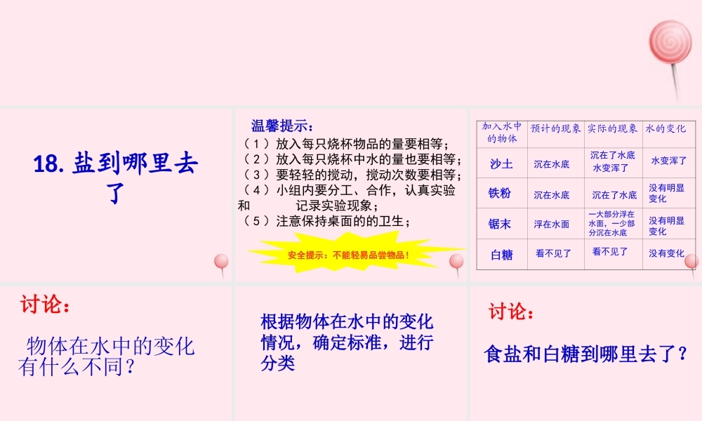 四年级科学下册 第五单元 有趣的变化 第18课《盐到哪里去了》课件2 冀教版-冀教版小学四年级下册自然科学课件