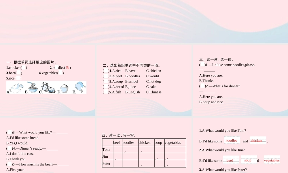 四年级英语上册 Unit 5 Dinner is ready Part A（2）Let’s learn Let’s play作业课件 人教PEP-人教PEP小学四年级上册英语课件