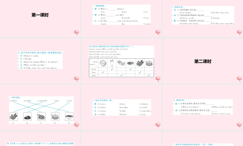 四年级英语上册 Unit 5 Dinner is ready Part A习题课件1 人教PEP版-人教PEP小学四年级上册英语课件