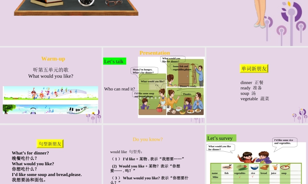 四年级英语上册 Unit 5 Dinner is ready（第1课时）课件 人教PEP版-人教PEP小学四年级上册英语课件