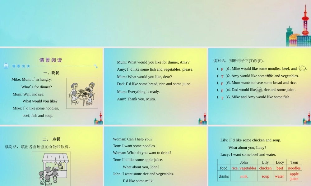 四年级英语上册 Unit 5 Dinner’s ready情景阅读练习课件 人教PEP版-人教PEP小学四年级上册英语课件