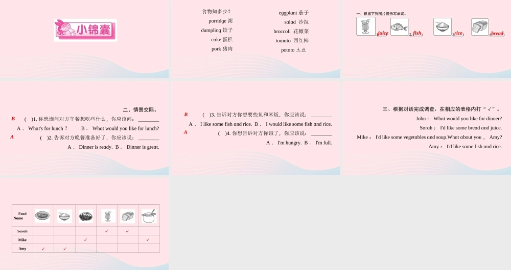 四年级英语上册 Unit 5 Dinner's ready Part A第一课时作业课件 人教PEP-人教PEP小学四年级上册英语课件