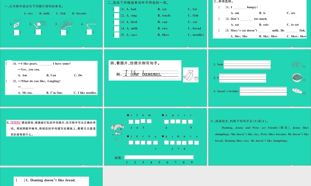 四年级英语上册 Unit 5 I like noodles第二课时作业课件 湘少版（三起）-湘少版小学四年级上册英语课件