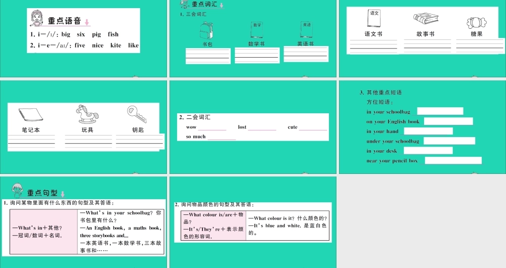 四年级英语上册 Unit 2 My schoolbag单元知识梳理课件 人教PEP-人教PEP小学四年级上册英语课件
