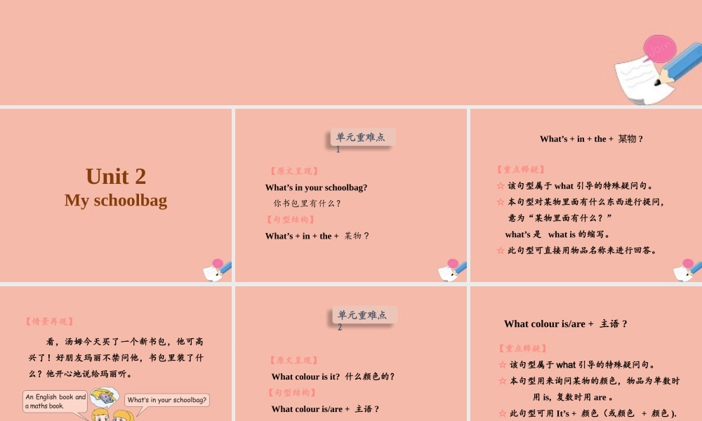 四年级英语上册 Unit 2 My schoolbag知识清单练习课件 人教PEP版-人教PEP小学四年级上册英语课件