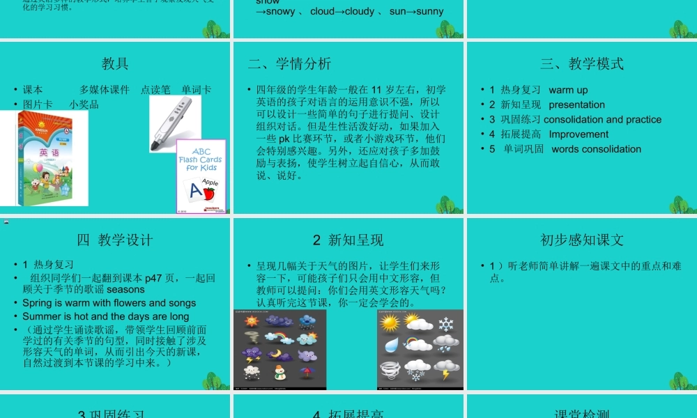 四年级英语上册 Unit 5 Lesson 1 It’s sunny课件1 鲁科版-鲁科版小学四年级上册英语课件