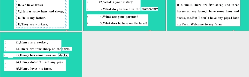 四年级英语上册 Unit 2 What Do they Have on the Farm检测课件+素材 陕旅版（三起）