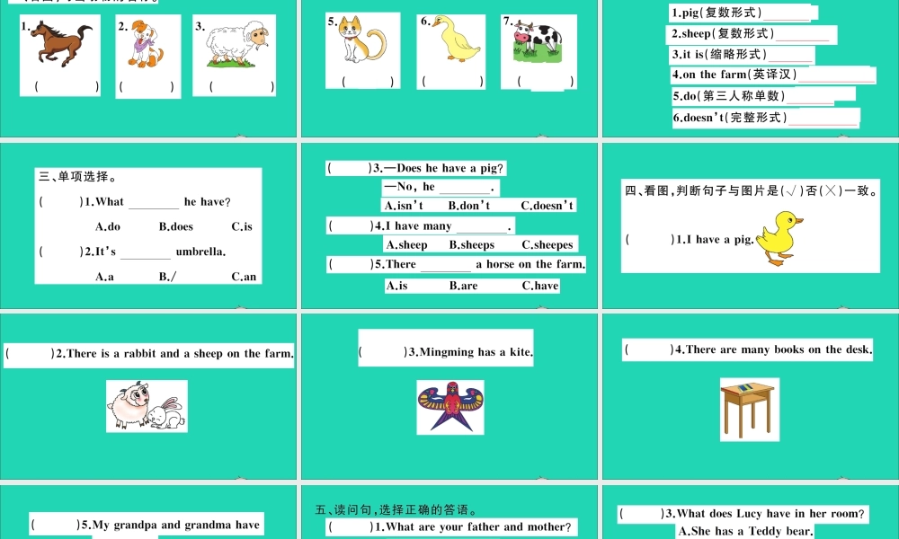 四年级英语上册 Unit 2 What Do they Have on the Farm作业课件 陕旅版（三起）-陕旅版小学四年级上册英语课件