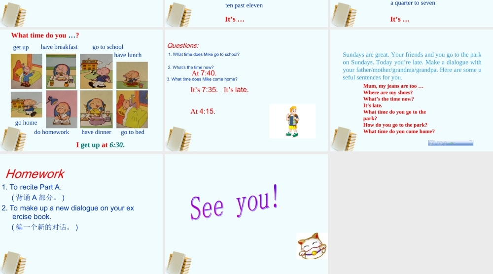 四年级英语上册 Unit 7 It's late课件 苏教牛津版