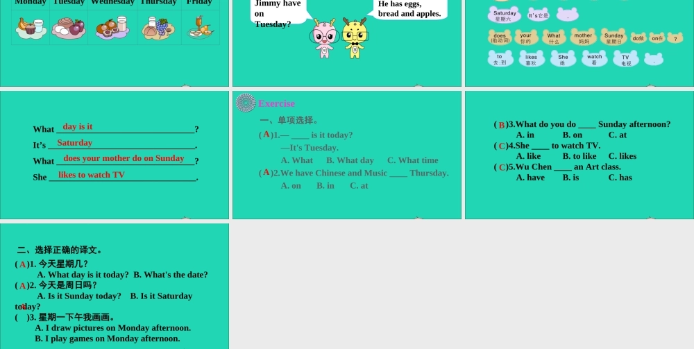 四年级英语上册 Unit 7 It's Tuesday Part C课件+素材 陕旅版（三起）