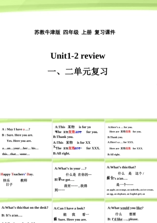 四年级英语上册 Review Unit 1-2复习课件 苏教牛津版