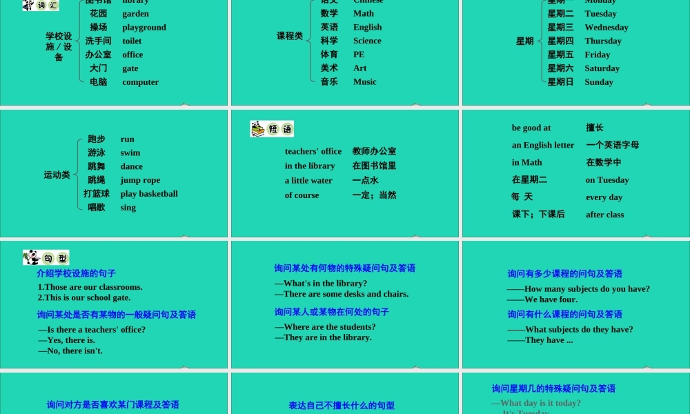四年级英语上册 Revision 2课件+素材 陕旅版（三起）