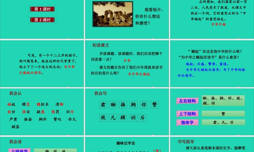 四年级语文上册 第七单元 22《为中华之崛起而读书》课件