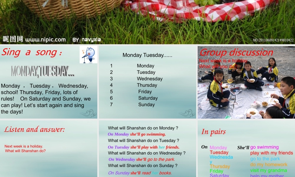 四年级英语下册 Module 3 Unit 2 On Monday I’ll go swimming（2）教学课件 外研版（三起）-外研版小学四年级下册英语课件