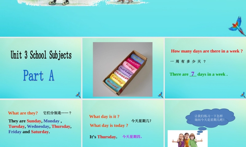 四年级英语下册 Unit 3 School Subjects Day Part A课件1 闽教版（三起）-闽教版小学四年级下册英语课件