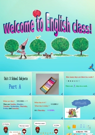四年级英语下册 Unit 3 School Subjects Day Part A课件1 闽教版（三起）-闽教版小学四年级下册英语课件