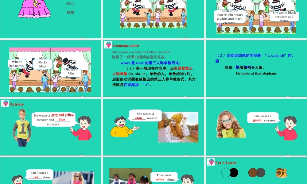 四年级英语上册 Unit 8 She wears a white and black sweater课件+素材 湘少版