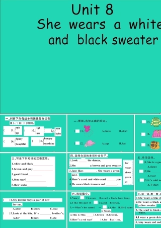 四年级英语上册 Unit 8 She wears a white and black sweater作业课件 湘少版-湘少版小学四年级上册英语课件