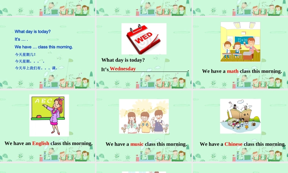 四年级英语下册 Unit 3 School Subjects Day Part A课件3 闽教版（三起）-闽教版小学四年级下册英语课件