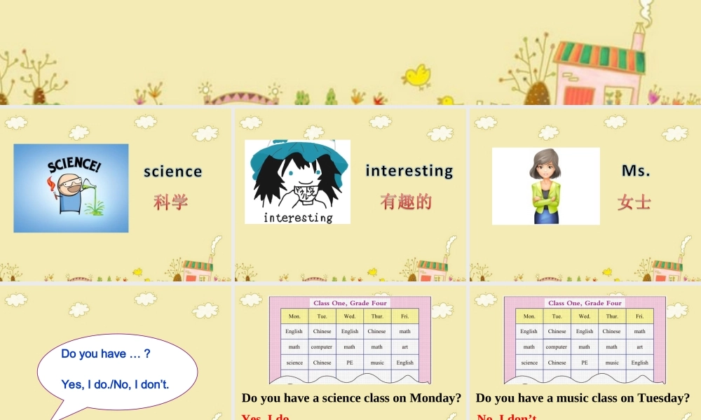 四年级英语下册 Unit 3 School Subjects Day Part B课件3 闽教版（三起）-闽教版小学四年级下册英语课件