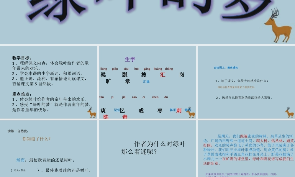 四年级语文上册 第一单元 1 绿叶的梦教学课件 语文S版-语文S版小学四年级上册语文课件