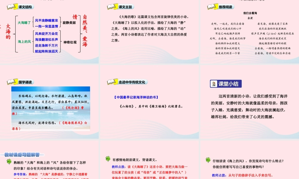 四年级语文上册 第一单元 1《大海的歌》第2课时优秀课件 冀教版-冀教版小学四年级上册语文课件