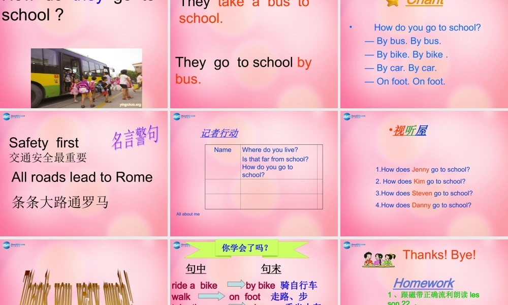 四年级英语下册 Unit 3lesson22 do you walk to school课件 冀教版（三起）-冀教版小学四年级下册英语课件