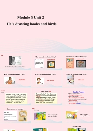 四年级英语下册 Module 5 unit 2 he's drawing books and birds课件 外研版（一起）-外研版小学四年级下册英语课件