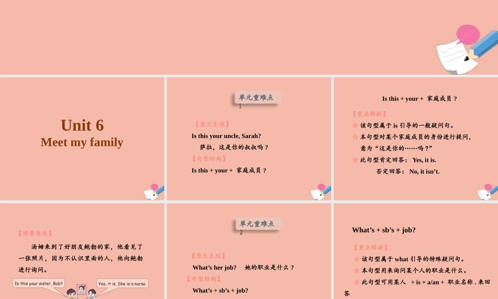 四年级英语上册 Unit 6 Meet my family知识清单练习课件 人教PEP版-人教PEP小学四年级上册英语课件