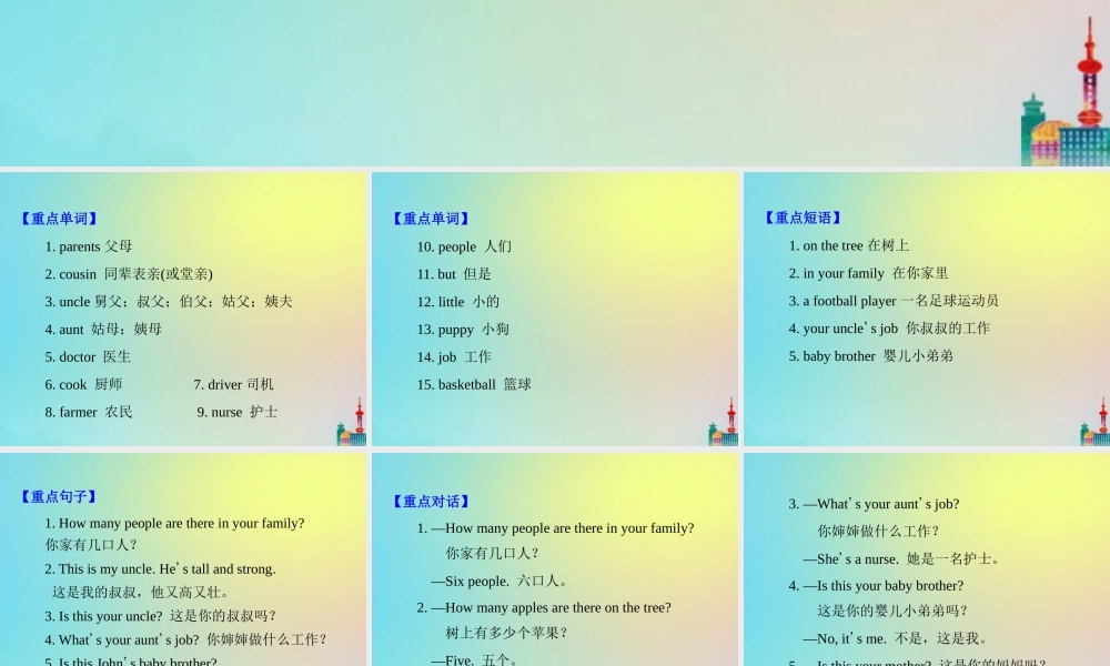四年级英语上册 Unit 6 Meet my family知识梳理练习课件 人教PEP版-人教PEP小学四年级上册英语课件