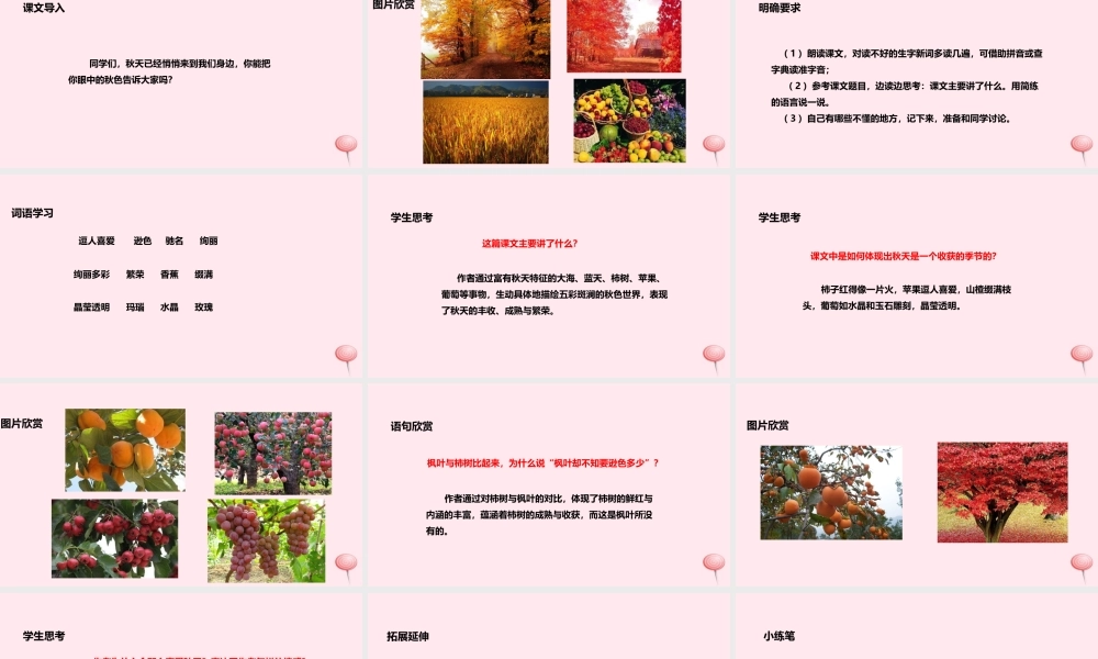 四年级语文上册 第一单元 3《秋色》教学课件 冀教版-冀教版小学四年级上册语文课件
